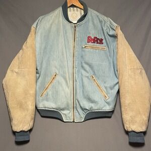 Vintage Popeye MGM Grand Casino Denim Vasity Jacket Men's Medium Suede Sleeves